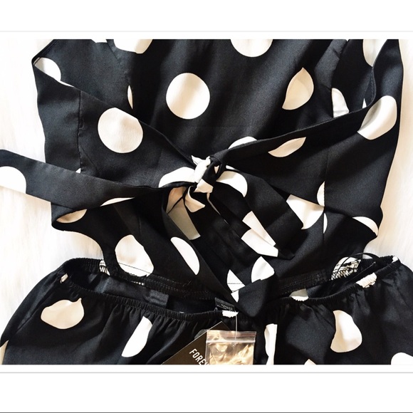 Black Open Back Jumpsuit with White Polka Dots - Picture 7 of 8